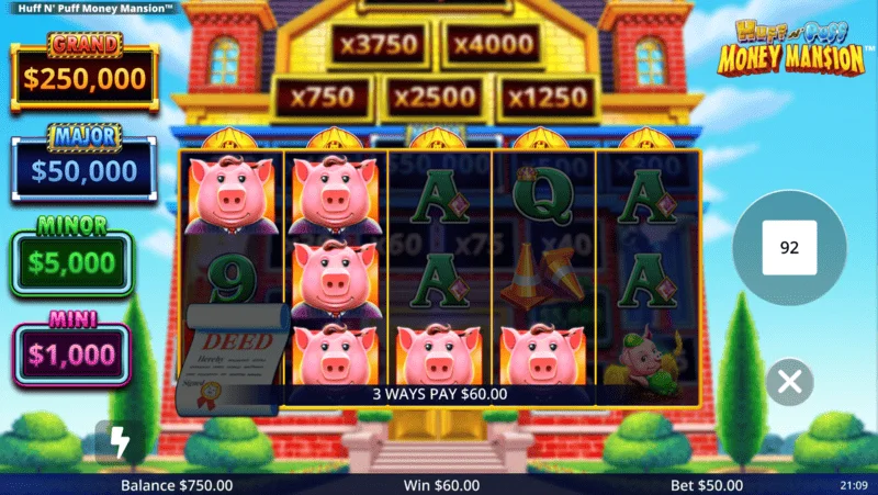 Huff N' Puff Money Mansion - a big win on the reels